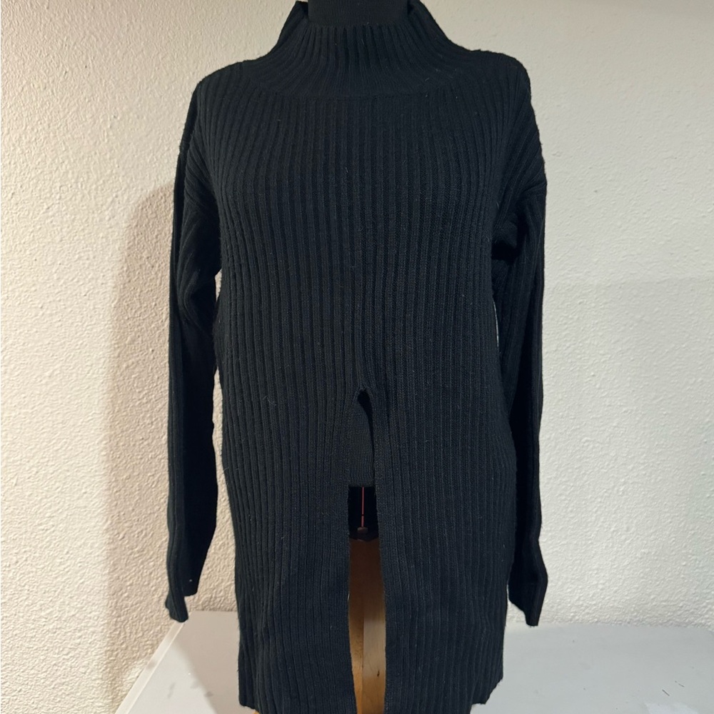 Nasty Gal Black Ribbed Cowl Neck Sweater